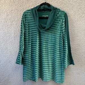Soft Surroundings M Medium Velvet Cowl Neck Tunic Womens Top Green Striped